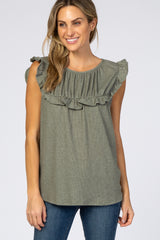 Olive Sleeveless Ruffle Trim Maternity Top