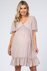 Light Pink Floral Chiffon Ruffle Maternity Dress