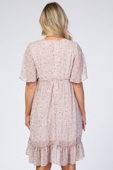 Light Pink Floral Chiffon Ruffle Maternity Dress