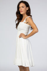 White Smocked Ruffle Sleeve Dress