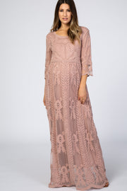 Light Pink Crochet Overlay Maternity Maxi Dress