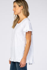 White Ruffle Trim Top