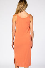 Orange V-Neck Double Slit Maternity Midi Dress