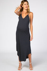 Black Striped Cross Back Maternity Maxi Dress