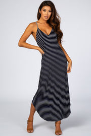 Black Striped Cross Back Maxi Dress