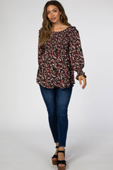 Black Floral Off Shoulder Long Sleeve Maternity Top