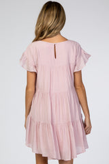 Light Pink Tiered Ruffle Sleeve Maternity Dress