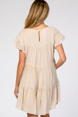 Beige Tiered Ruffle Sleeve Maternity Dress