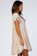 Beige Tiered Ruffle Sleeve Dress