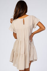 Beige Tiered Ruffle Sleeve Dress