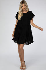 Black Tiered Ruffle Sleeve Dress