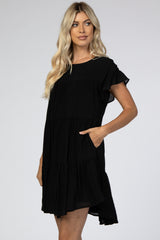 Black Tiered Ruffle Sleeve Dress