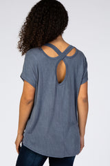 Navy Cross Back Short Sleeve Top