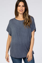 Navy Cross Back Short Sleeve Maternity Top