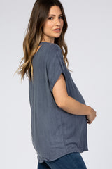 Navy Cross Back Short Sleeve Maternity Top