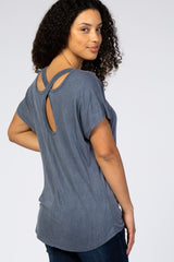 Navy Cross Back Short Sleeve Maternity Top