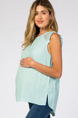 Mint Mesh Ruffle Sleeve Maternity Top