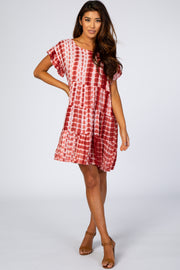 Rust Tie Die Pleated Ruffle Tier Dress