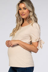 Taupe Short Tie Sleeve Maternity Top