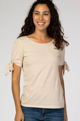 Taupe Short Tie Sleeve Maternity Top