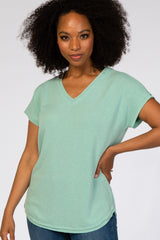 Mint Green V-Neck Raw Hem Maternity Short Sleeve Top