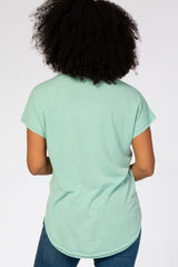 Mint Green V-Neck Raw Hem Short Sleeve Top