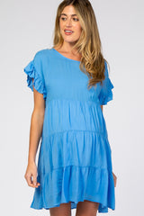 Blue Tiered Ruffle Accent Maternity Dress