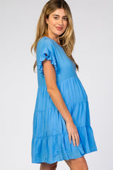 Blue Tiered Ruffle Accent Maternity Dress