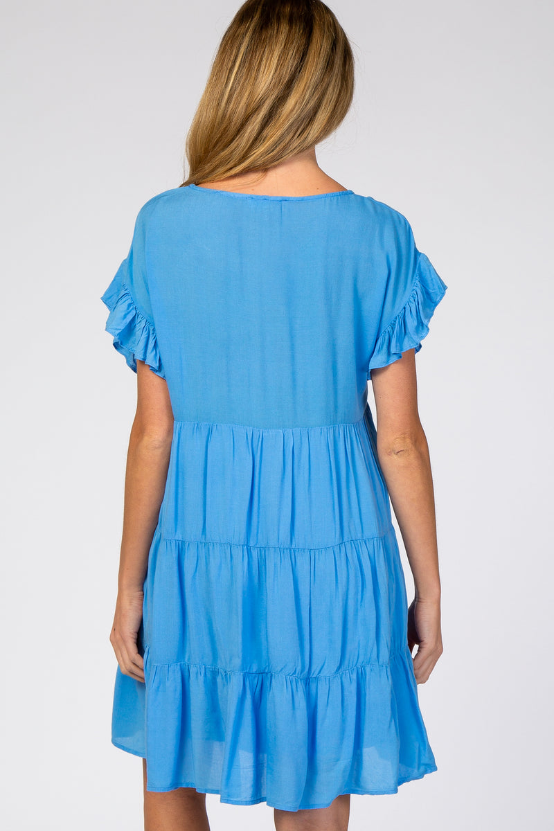Blue Tiered Ruffle Accent Maternity Dress– PinkBlush