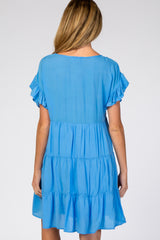 Blue Tiered Ruffle Accent Maternity Dress