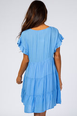 Blue Tiered Ruffle Accent Dress