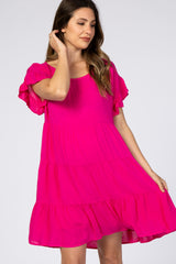 Fuchsia Tiered Ruffle Accent Maternity Dress