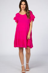 Fuchsia Tiered Ruffle Accent Maternity Dress