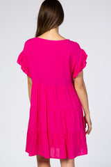 Fuchsia Tiered Ruffle Accent Maternity Dress