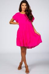 Fuchsia Tiered Ruffle Accent Maternity Dress