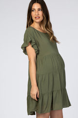 Olive Tiered Ruffle Accent Maternity Dress