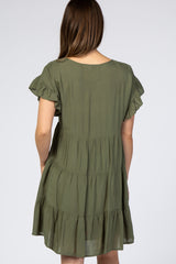 Olive Tiered Ruffle Accent Maternity Dress