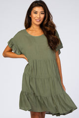 Olive Tiered Ruffle Accent Dress