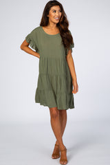 Olive Tiered Ruffle Accent Dress