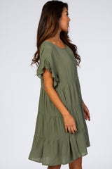 Olive Tiered Ruffle Accent Dress