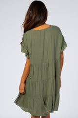 Olive Tiered Ruffle Accent Dress