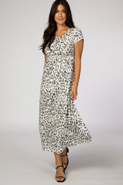 White Animal Print Short Sleeve Maxi Dress