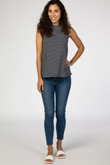 Black Striped Mock Neck Top