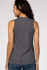 Black Striped Mock Neck Top