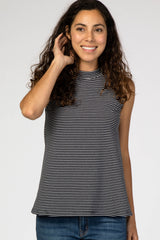 Black Striped Mock Neck Top