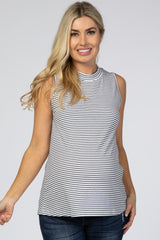 Ivory Striped Mock Neck Maternity Top