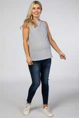 Ivory Striped Mock Neck Maternity Top