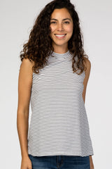 Ivory Striped Mock Neck Maternity Top