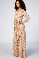 Light Pink Floral Long Sleeve Maxi Dress