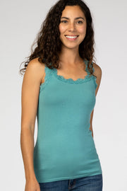 Teal Knit Lace Trim Tank